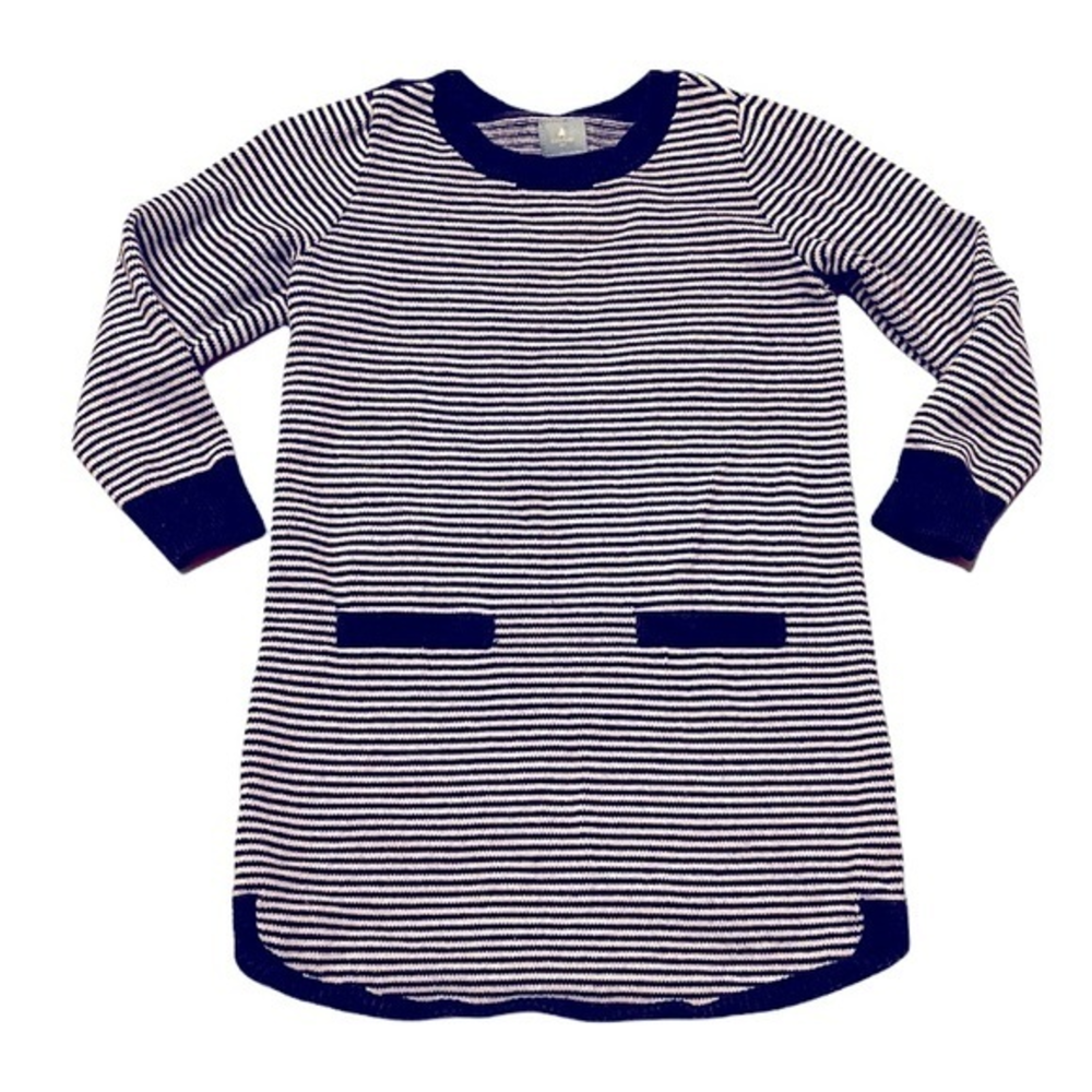 Baby Gap 4 100% cotton navy/white stripe crew neck A line pockets sweater‎ dress